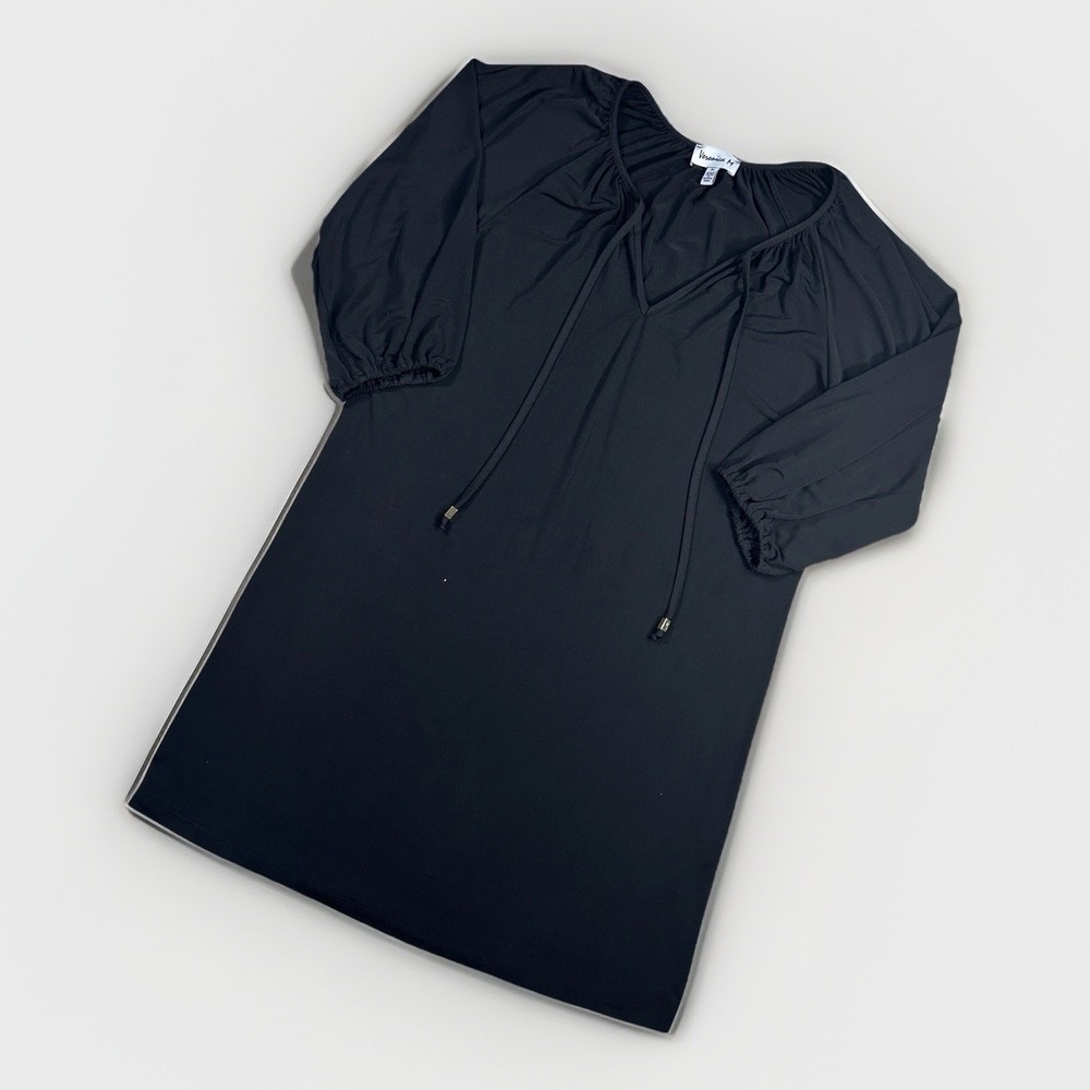 Veronica M Black Tunic Dress V Neck Knee‎ High Size M Made in the USA
